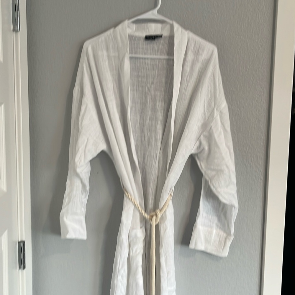 JLuxLabel White Open Front Tie Waist Long Cotton coverup robe